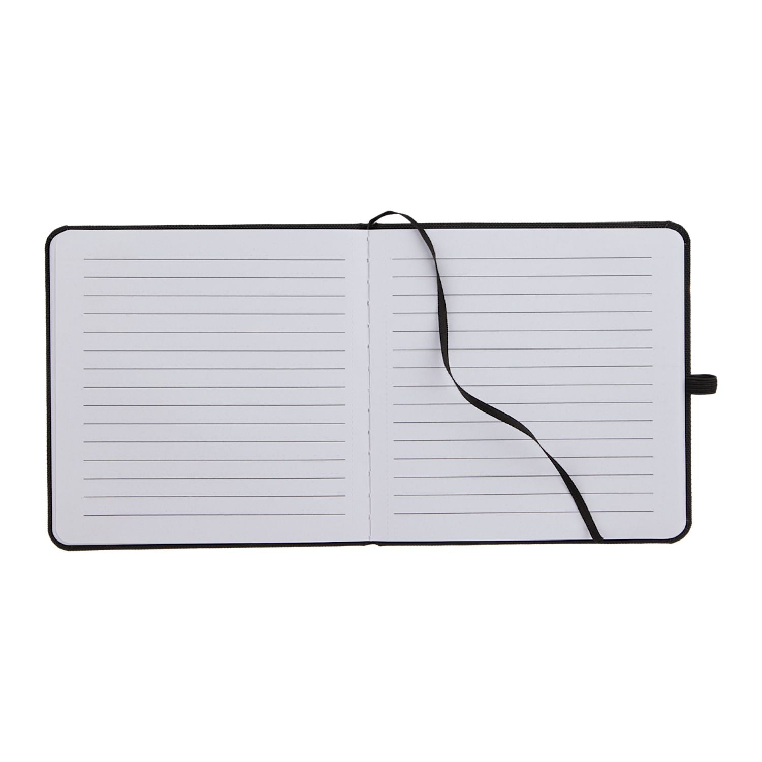 Open notebook with lined pages on a white background