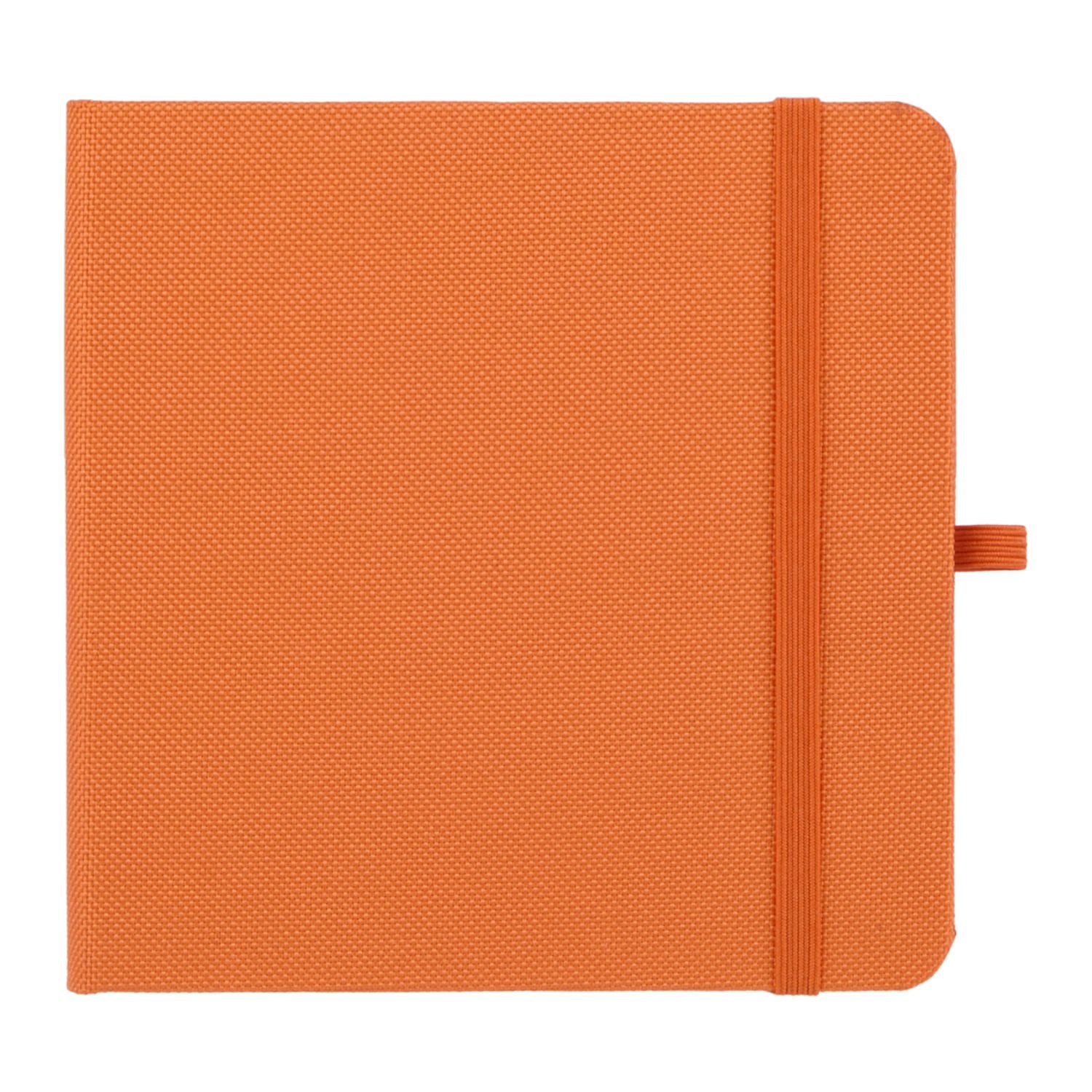 Orange notebook with a textured cover on a white background