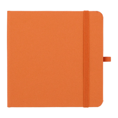 Orange notebook with a textured cover on a white background