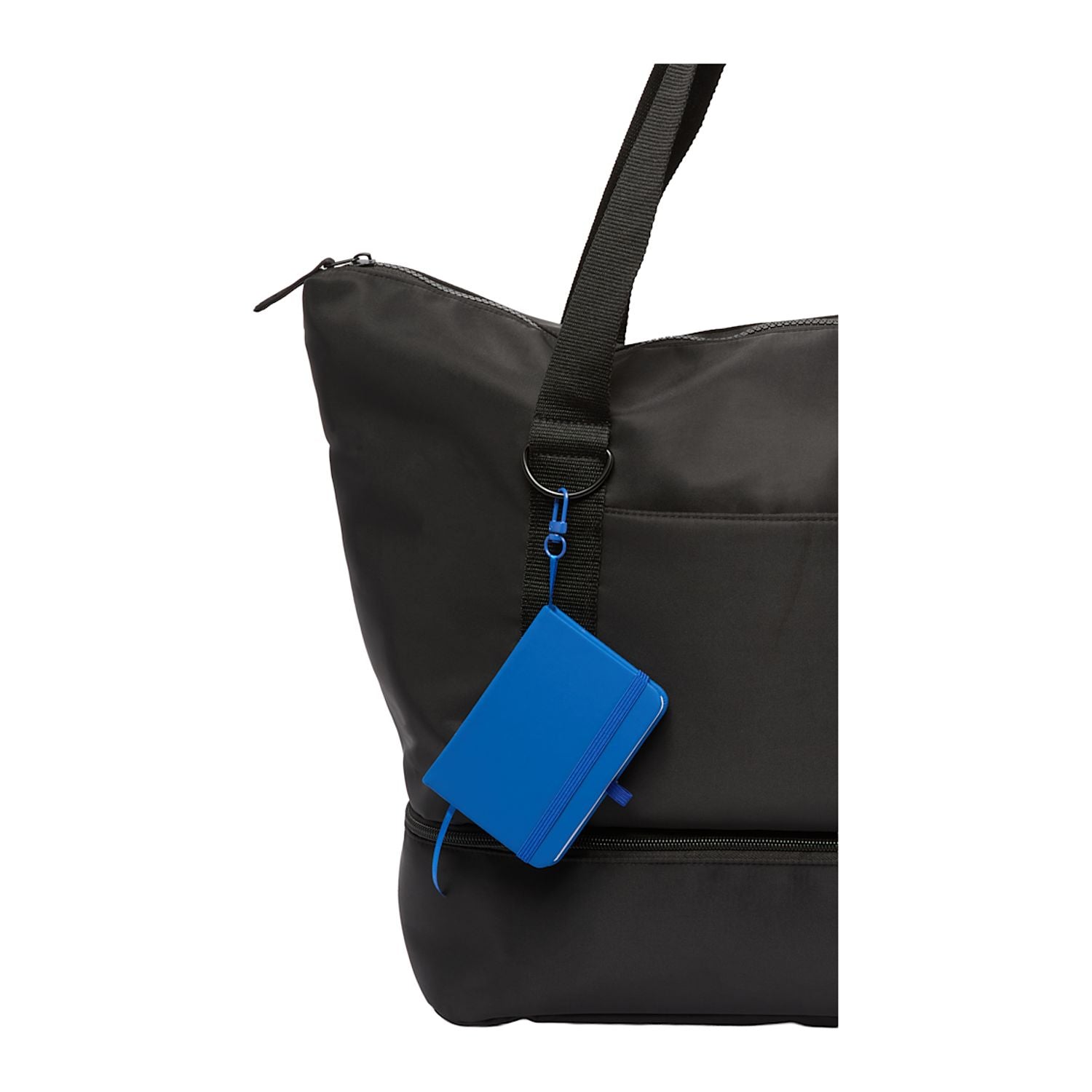 Mini Recycled Notebook with Clip shown attached to a tote