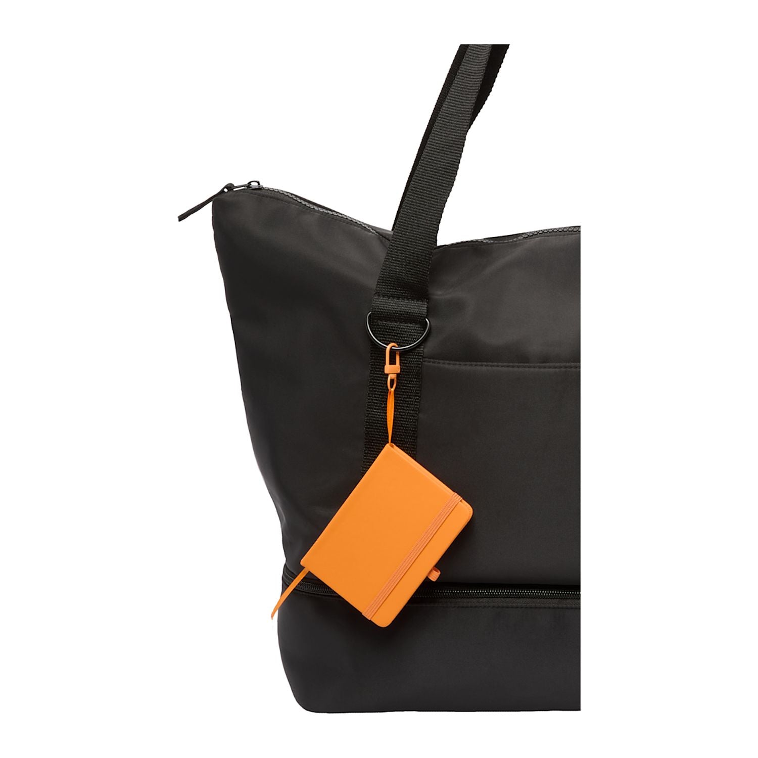 Mini Recycled Notebook with Clip shown attached to a tote