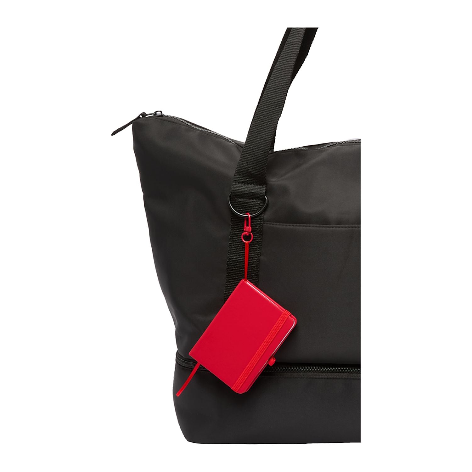 Mini Recycled Notebook with Clip shown attached to a tote