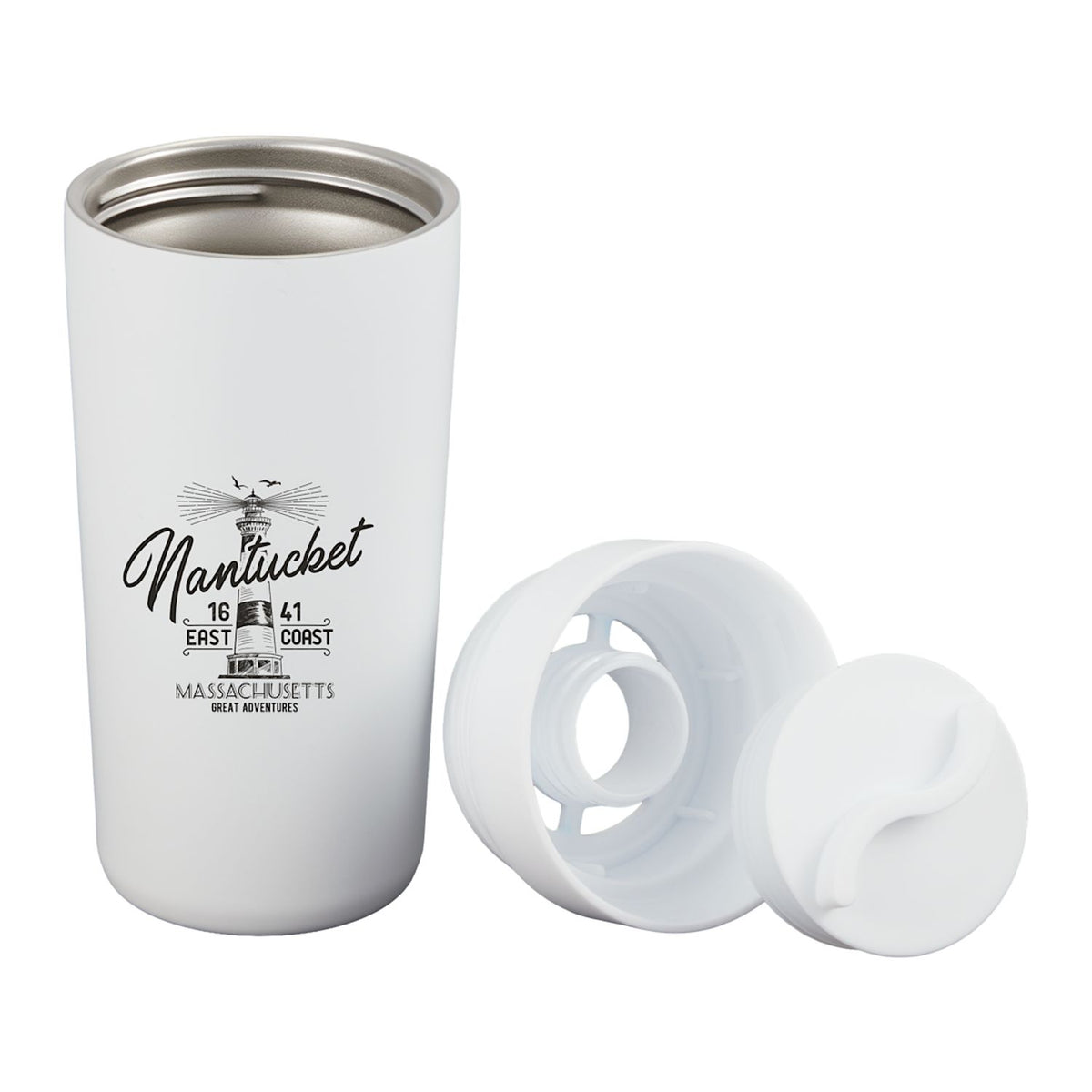 Maddie 16 oz Recycled Vacuum Tumbler with 360 Lid - White