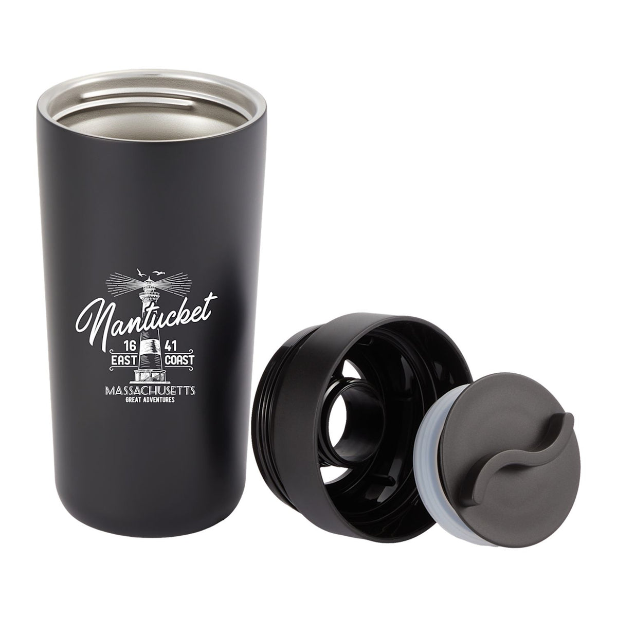 Maddie 16 oz Recycled Vacuum Tumbler with 360 Lid - Black