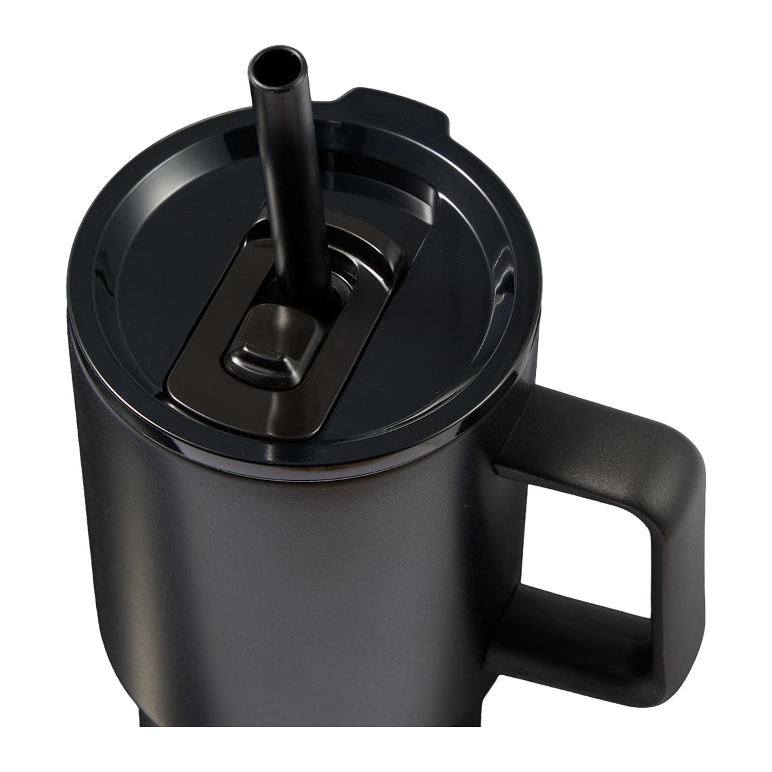 Black Summit 18 oz Vacuum Insulated Mug with Straw shown from above