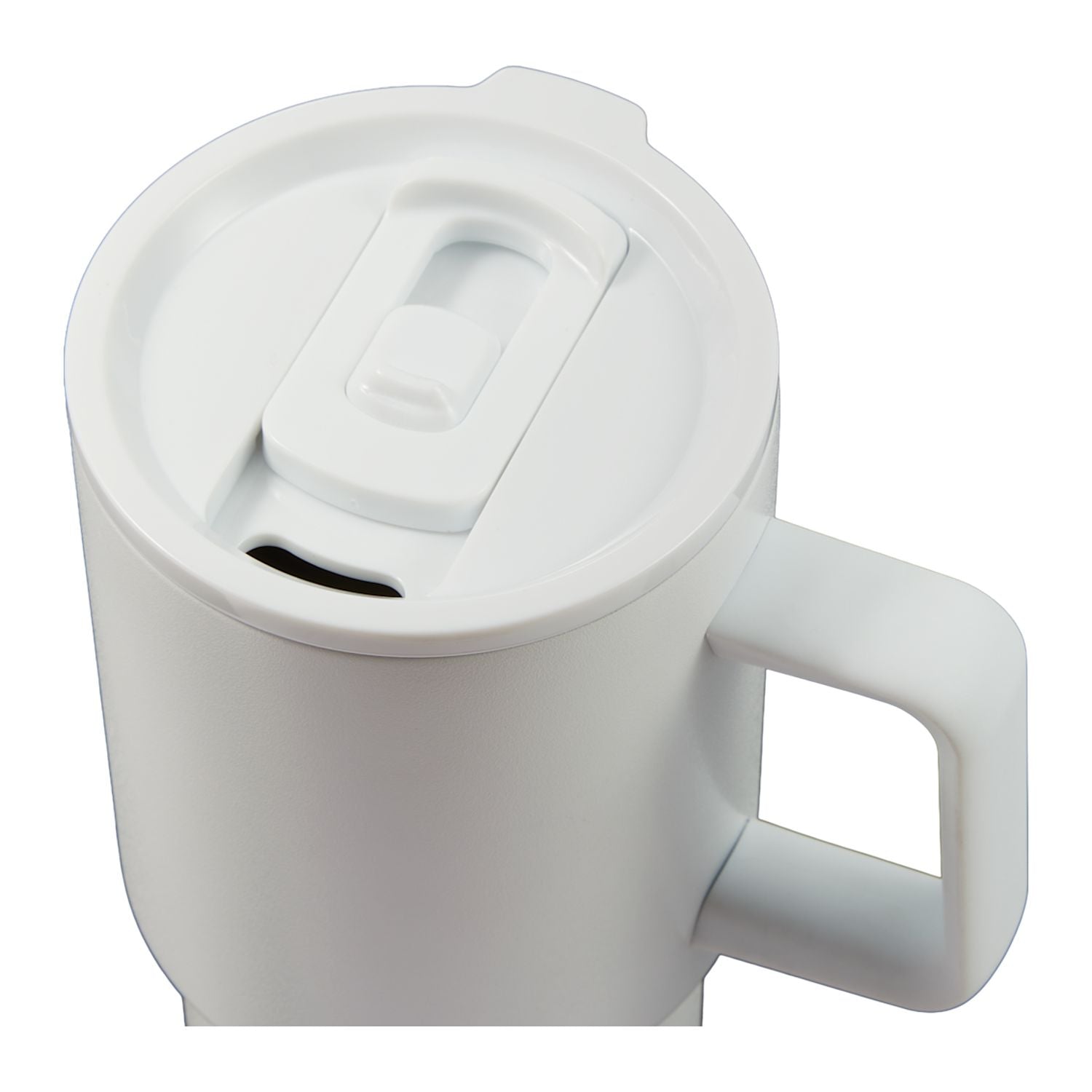 White Summit 18 oz Vacuum Insulated Mug with Straw shown from above