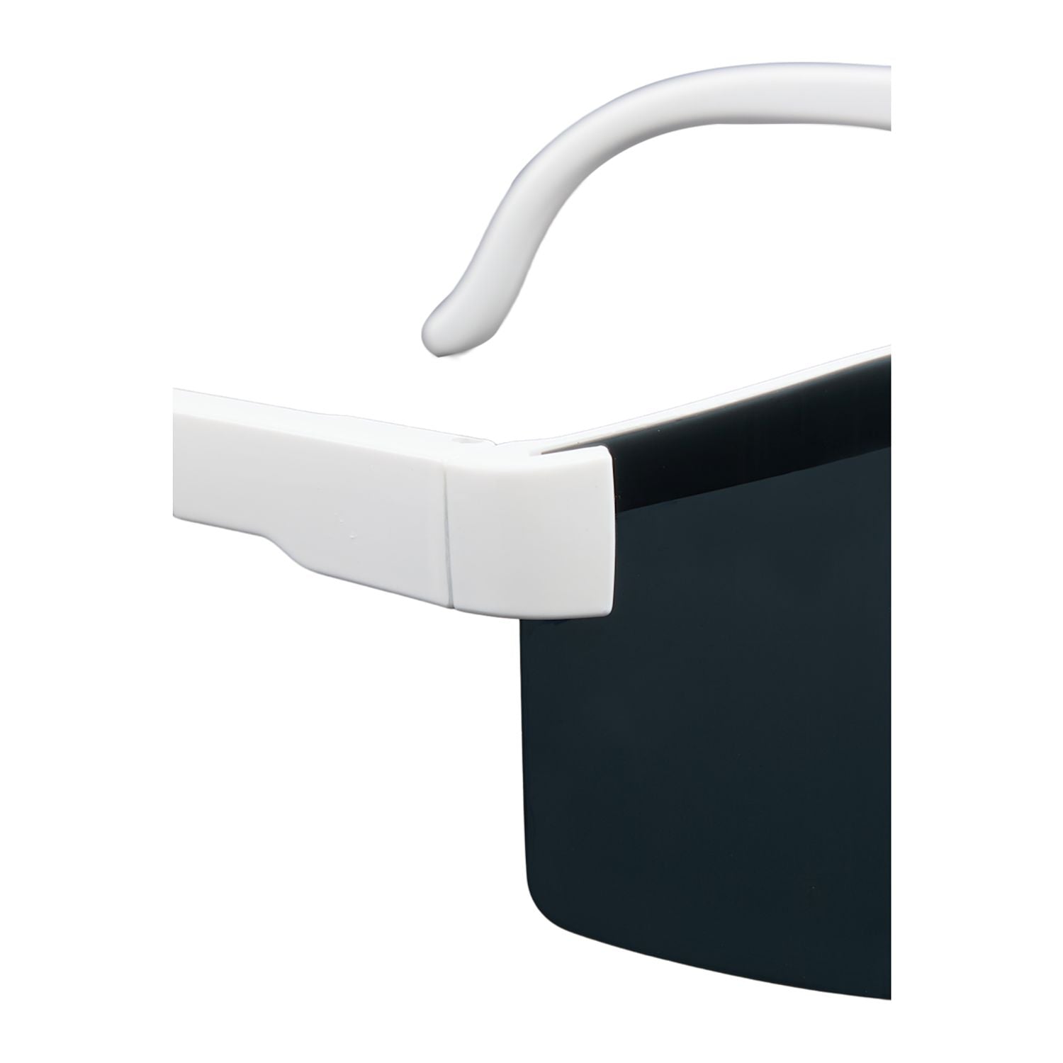 Close up of hinge on white August Recycled Blade Sport Sunglasses