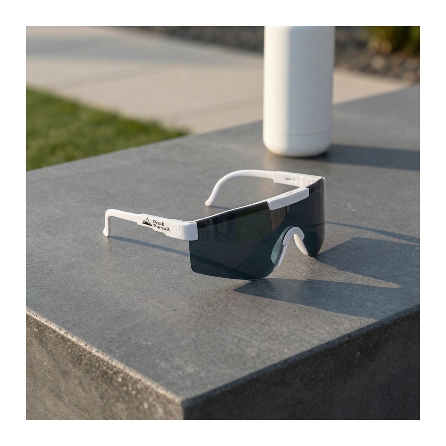 White August Recycled Blade Sport Sunglasses with Custom Logo