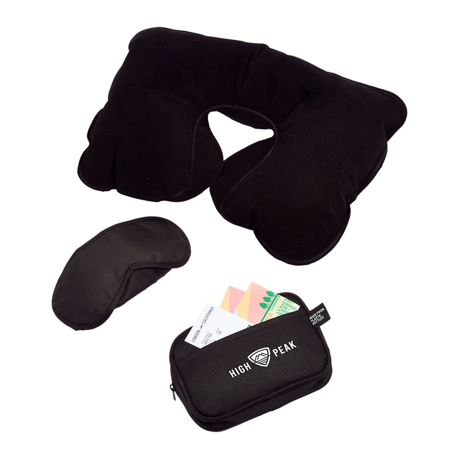 RPET Personal Comfort Travel Kit shown with a custom logo on the carrying case 