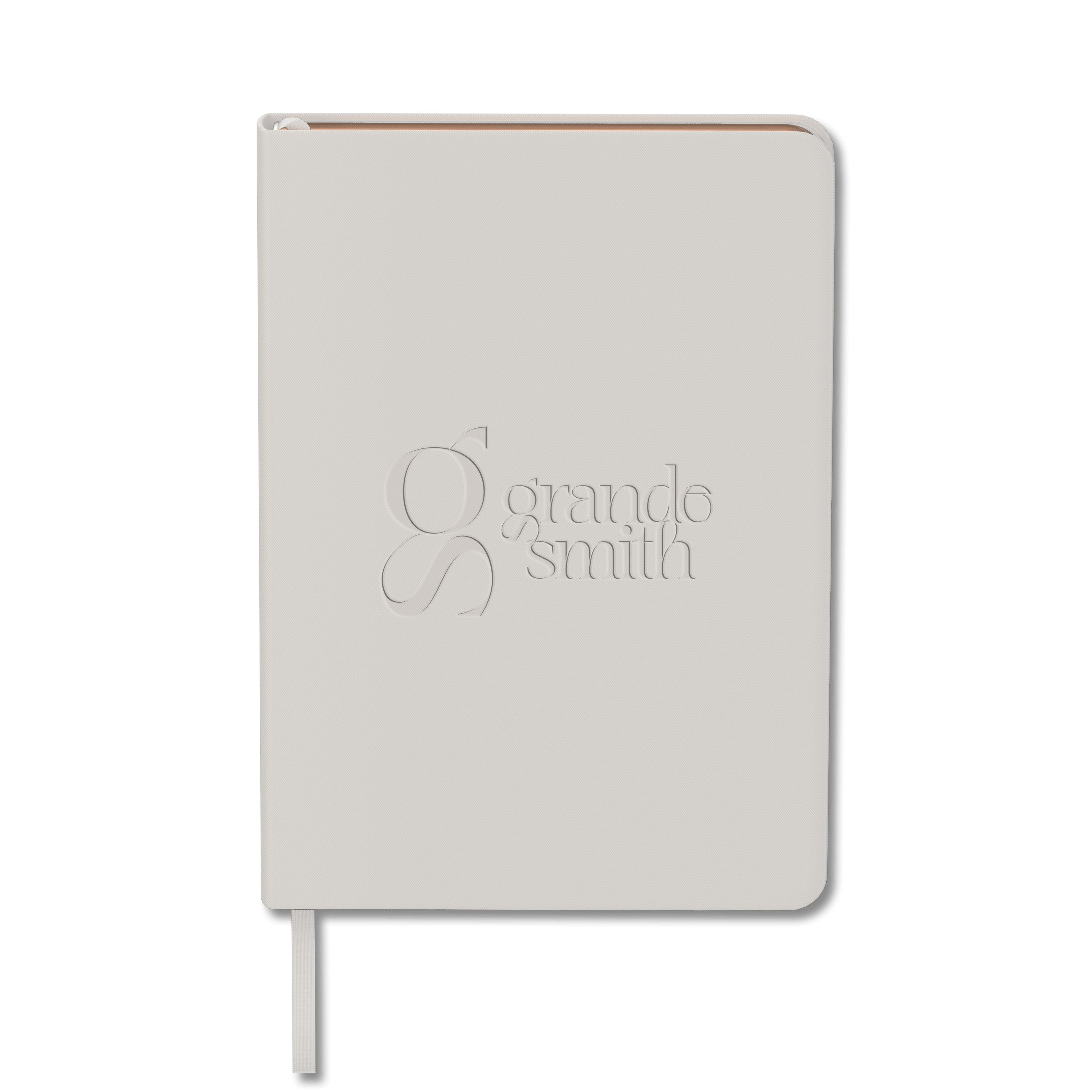 Pearl Luna Soft Cover Journal with a custom deboss logo on the front cover