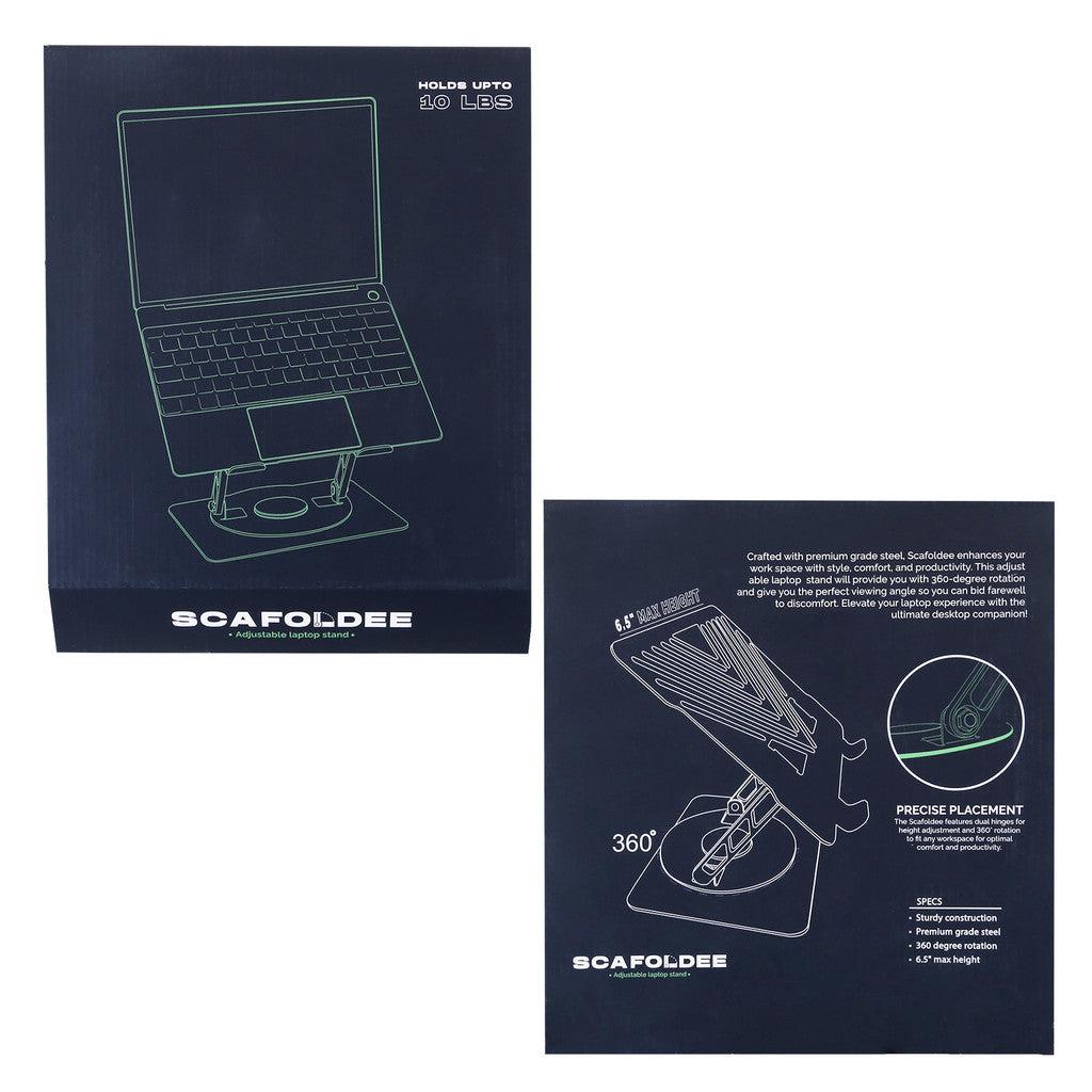 Two SCAFOLDEE product packaging boxes with laptop illustrations on a white background