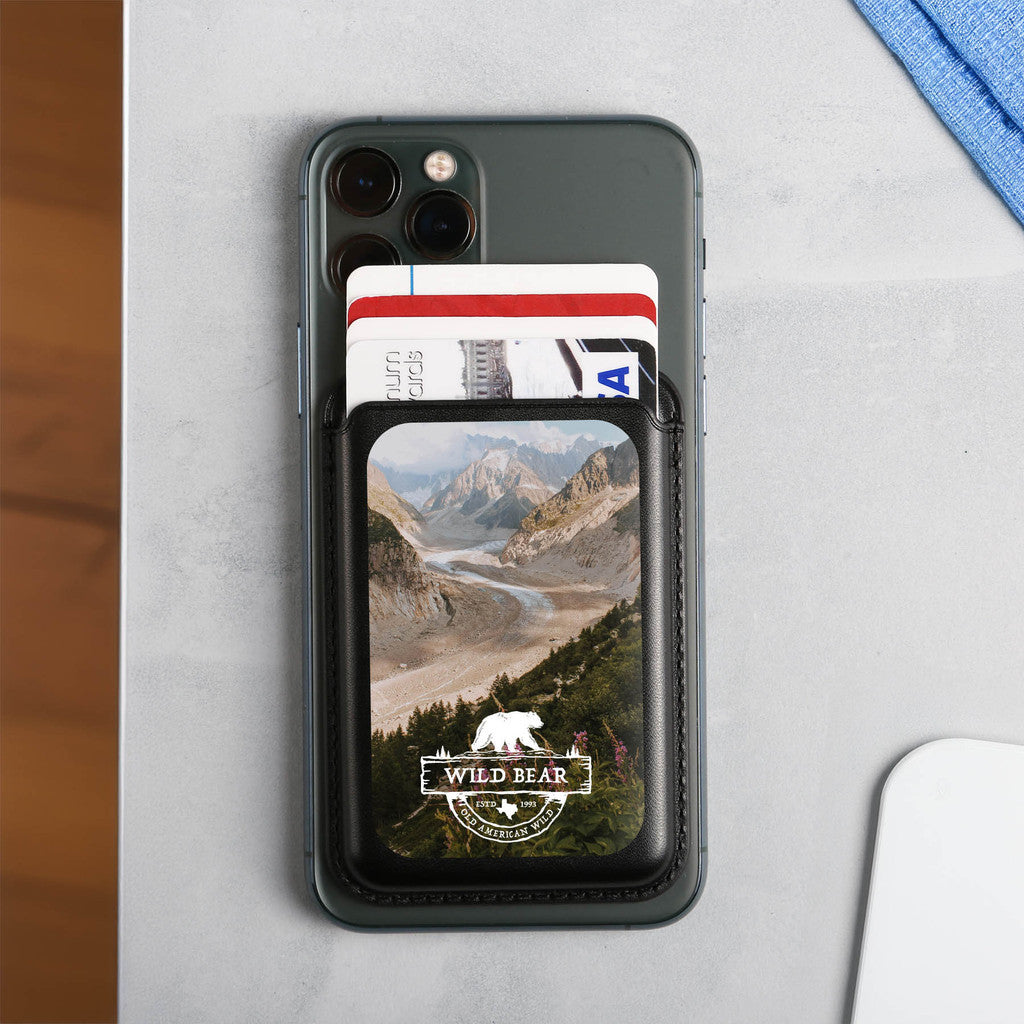 Snap2 Magnetic Wallet with Custom branding shown on a phone with credit cards