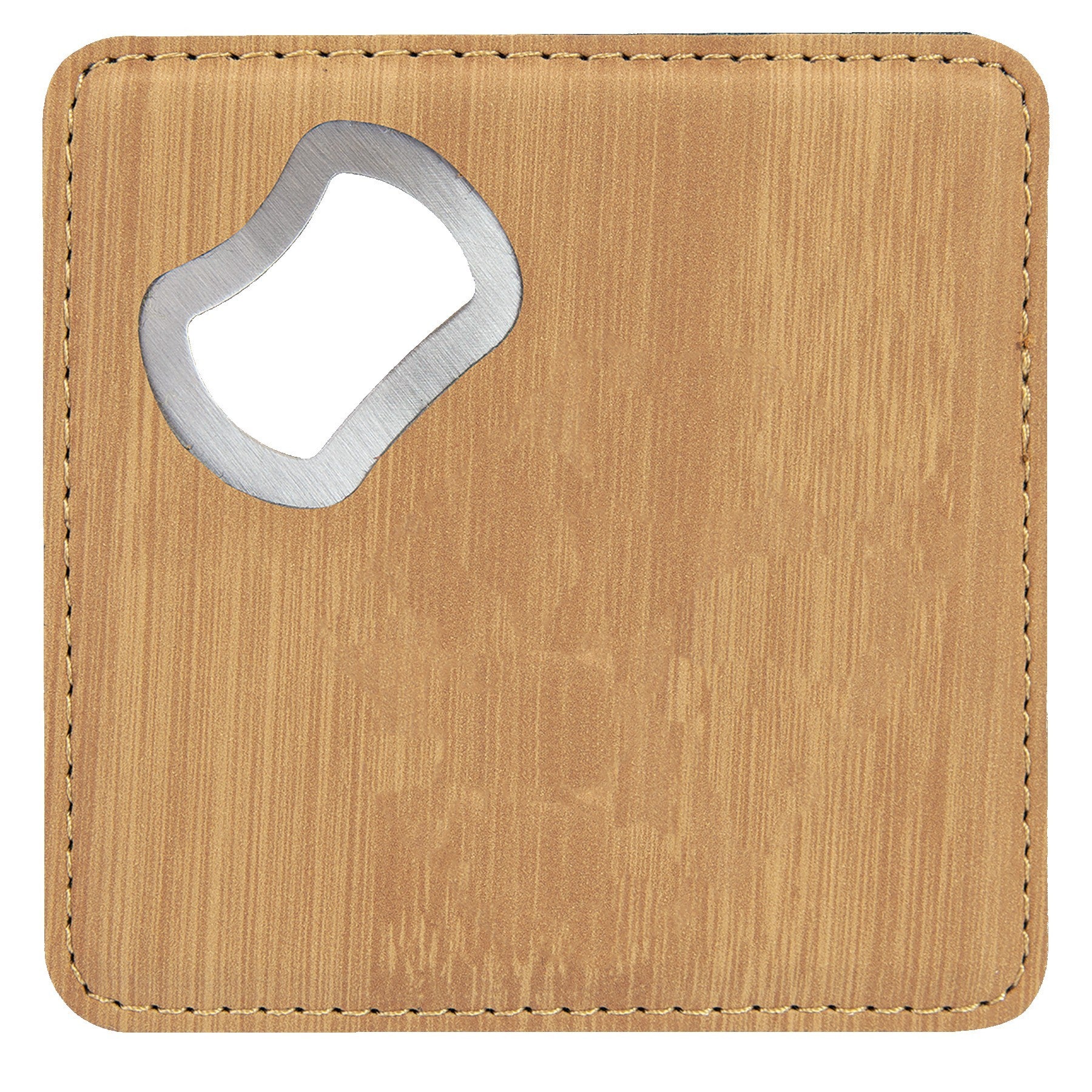 4" x 4" Square Bamboo Leatherette Coaster w/ Bottle Opener