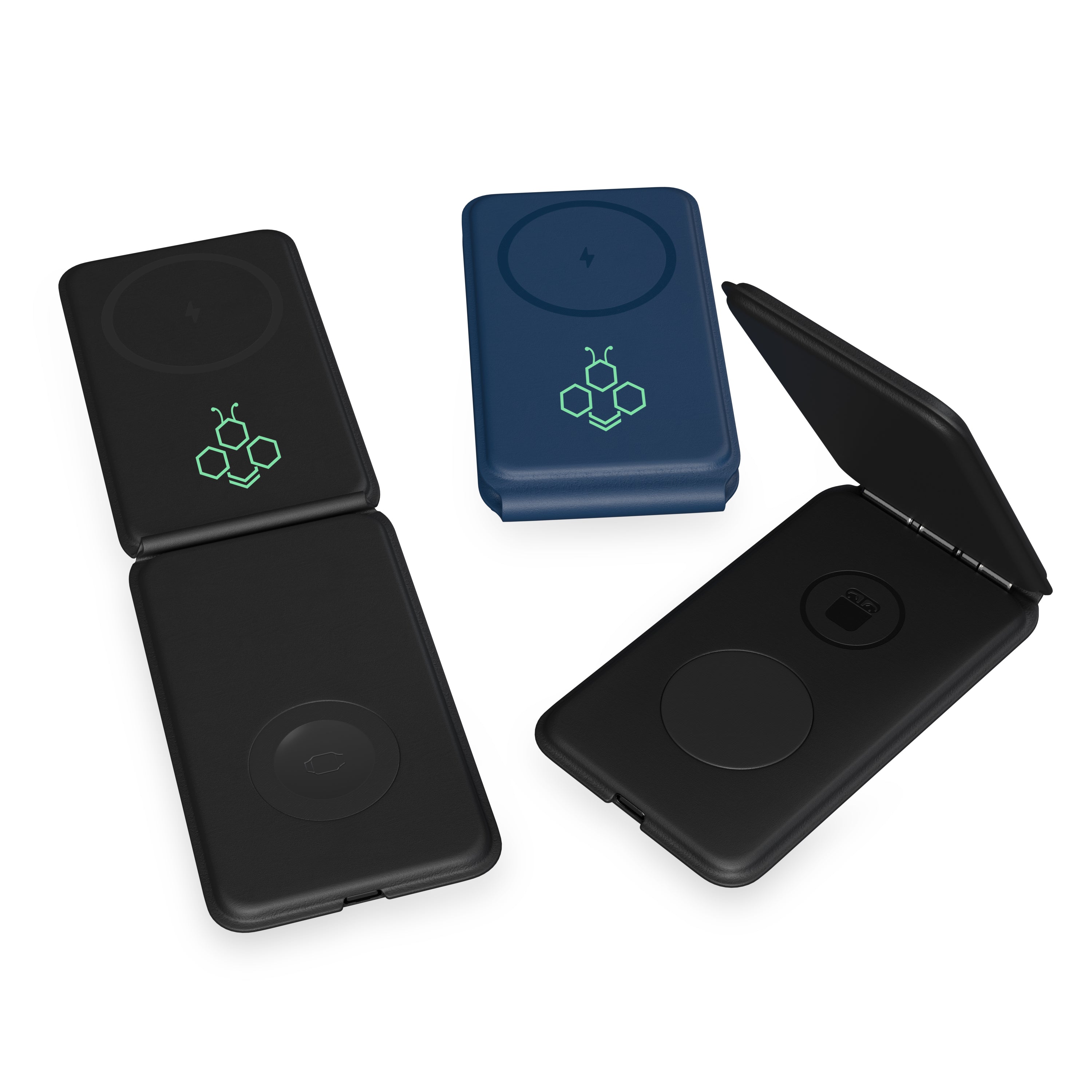 Navy and Black Grid 3-in-1 Magnetic Charging Stand shown with custom logos