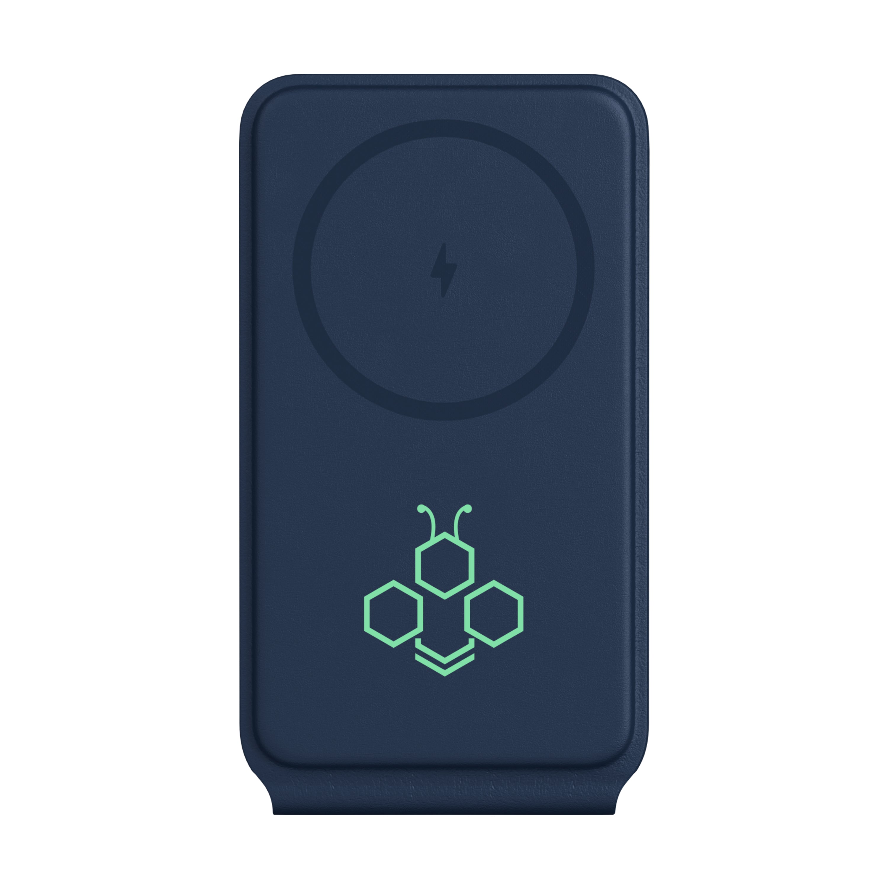 Navy Grid 3-in-1 Magnetic Charging Stand shown with a custom logo