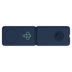 Navy Grid 3-in-1 Magnetic Charging Stand shown opened with a custom logo