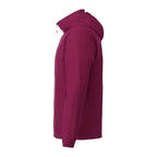 Side view of a maroon jacket on a white background