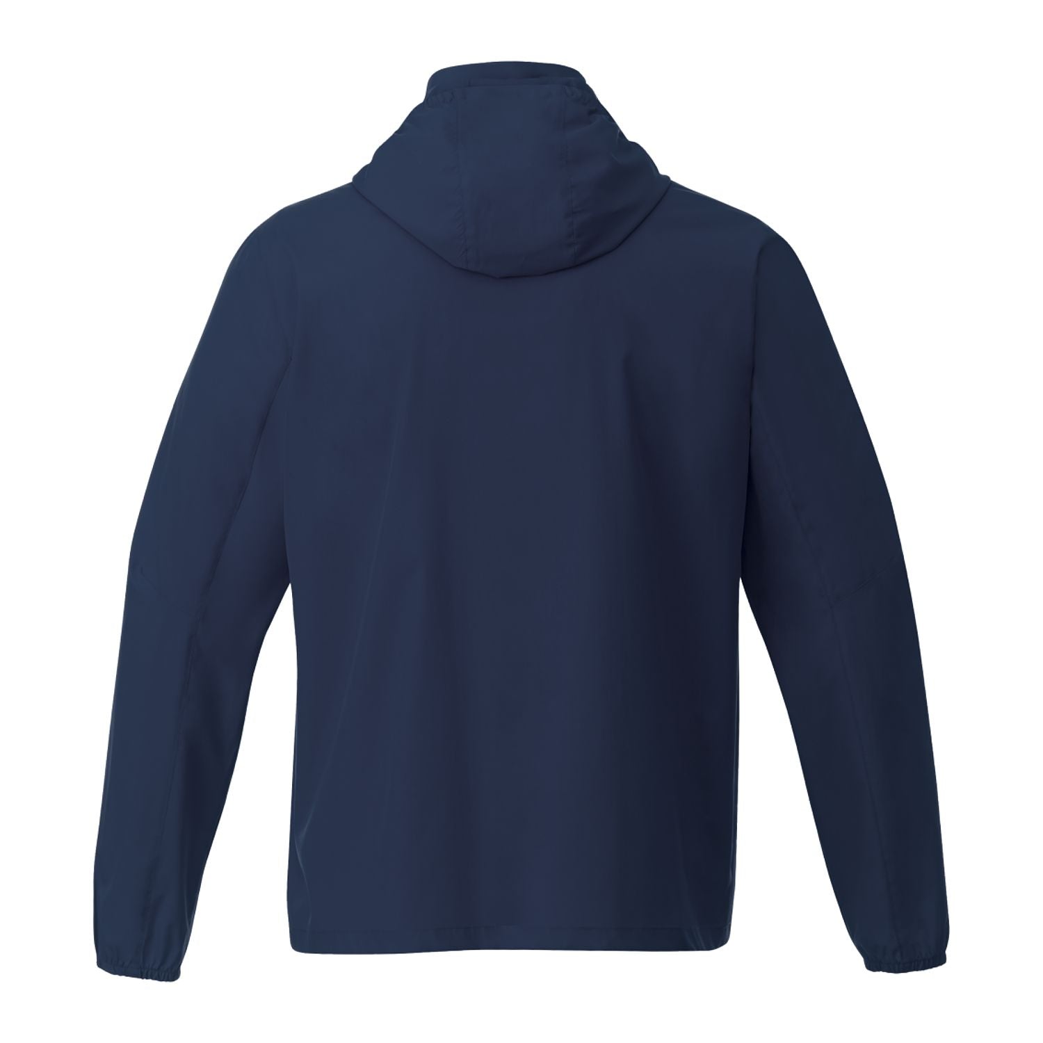 Navy blue jacket with a hood on a white background