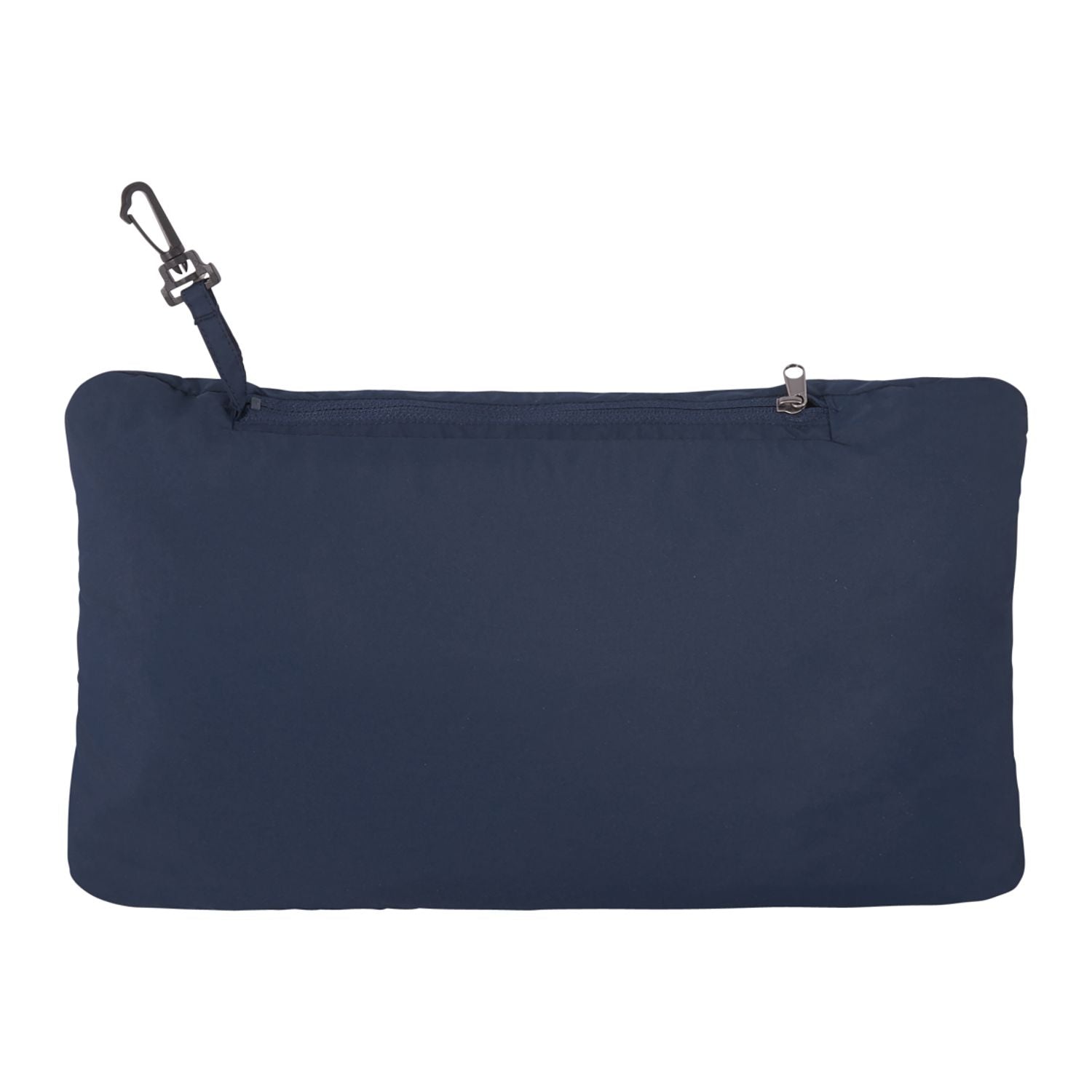 Navy blue pouch with a zipper on a white background