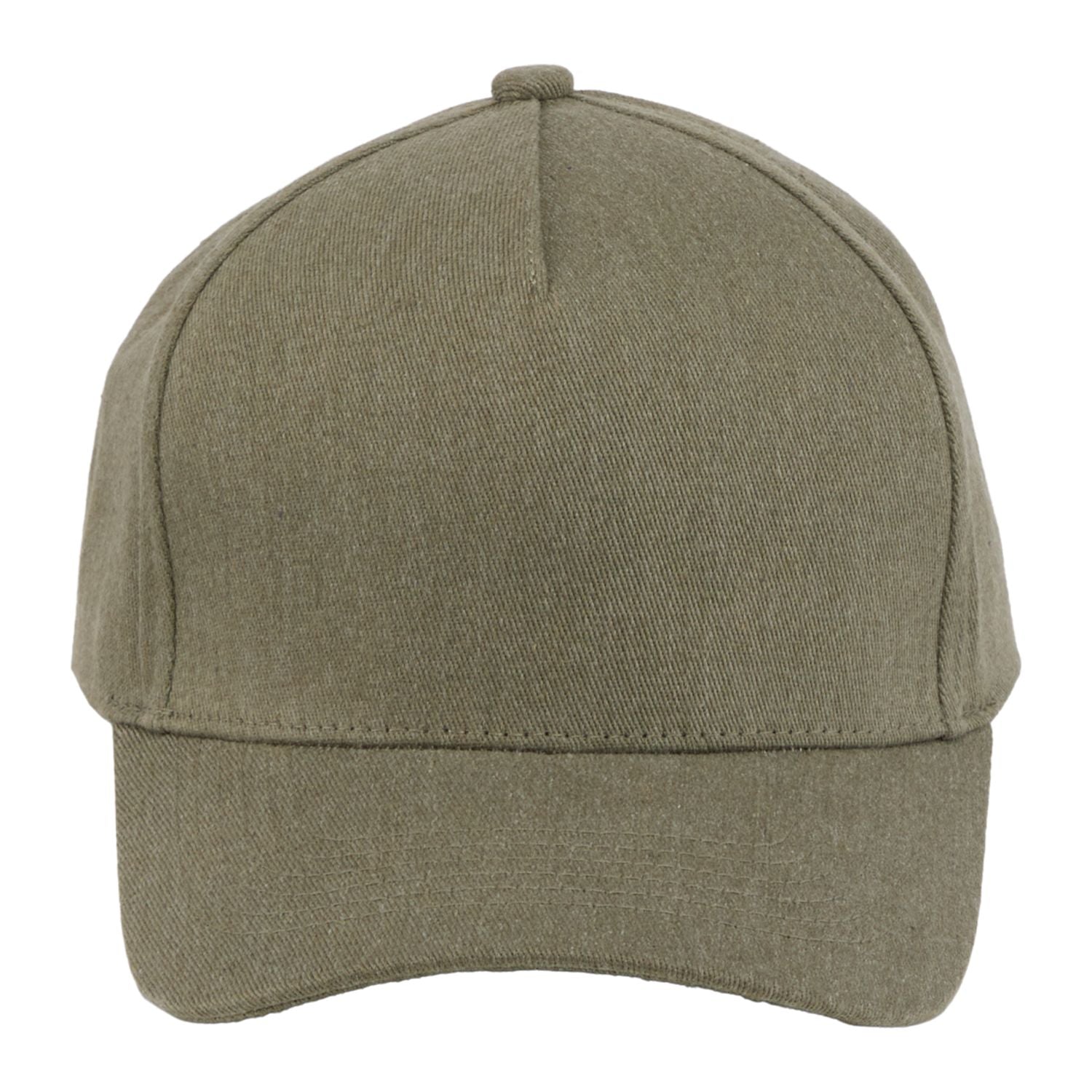Olive Recycled Cotton Twill 5 Panel Ballcap shown from the front
