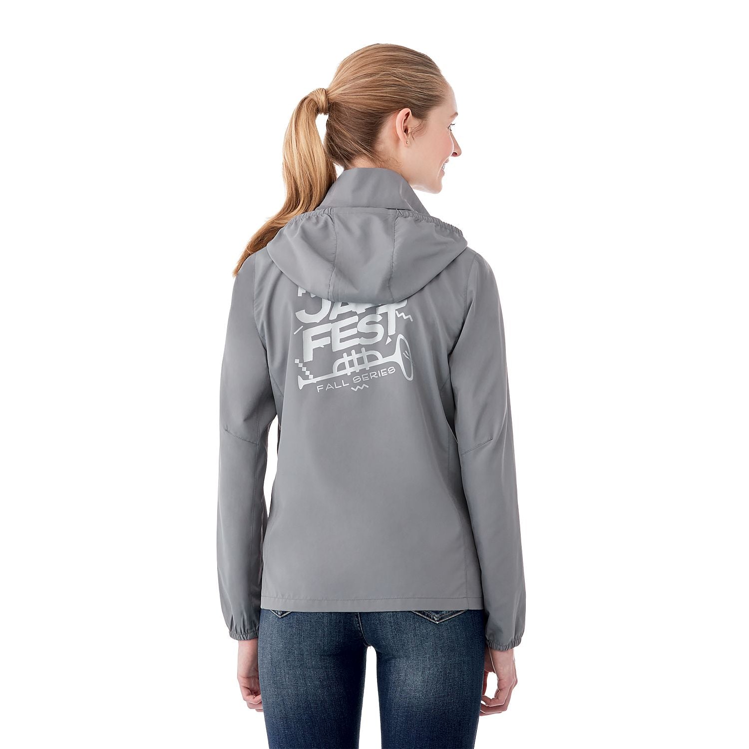 Women's TOBA Packable Jacket with an imprint on the back 