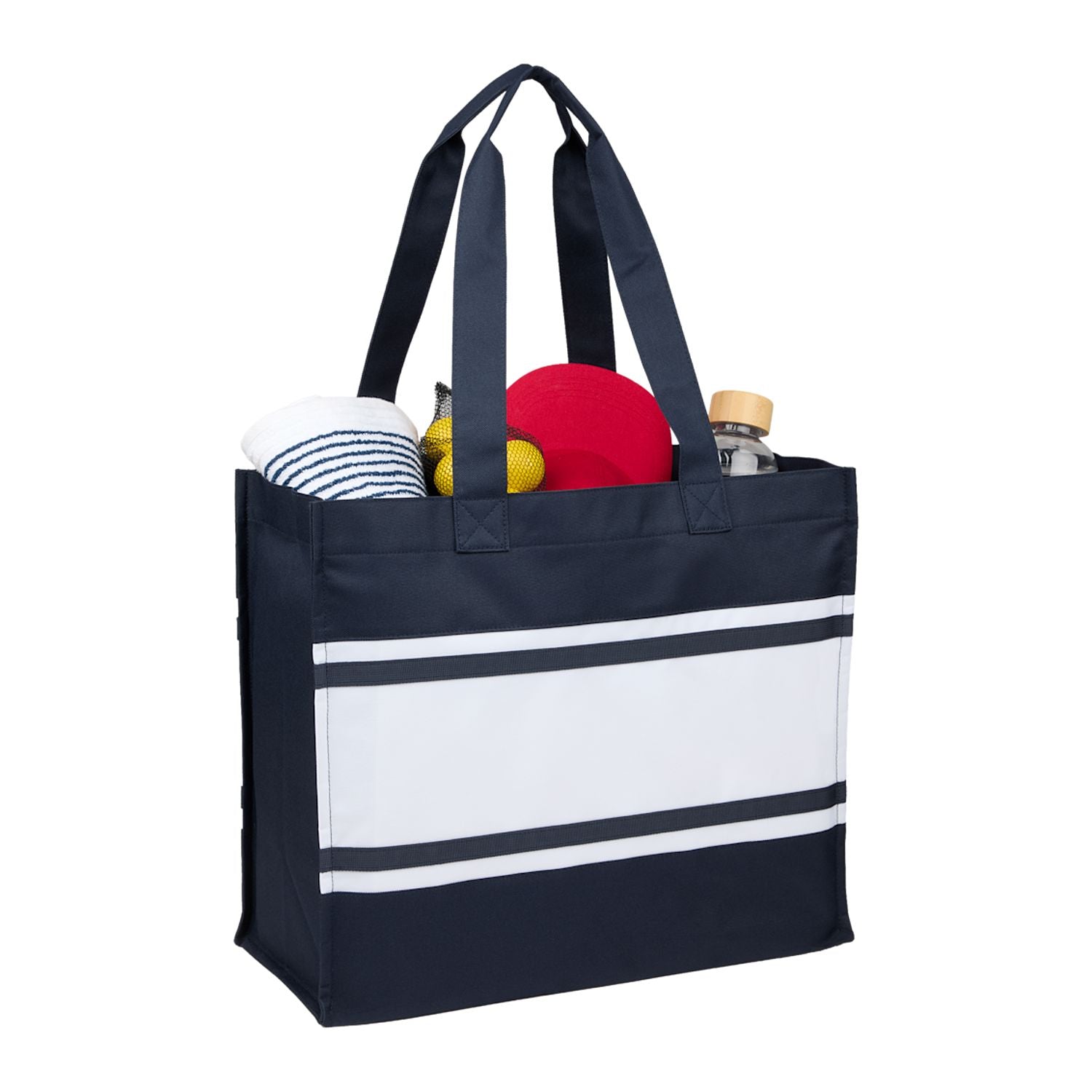 Varsity Box Tote Navy Side Profile