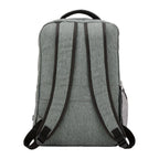 Gray backpack with black straps on a white background