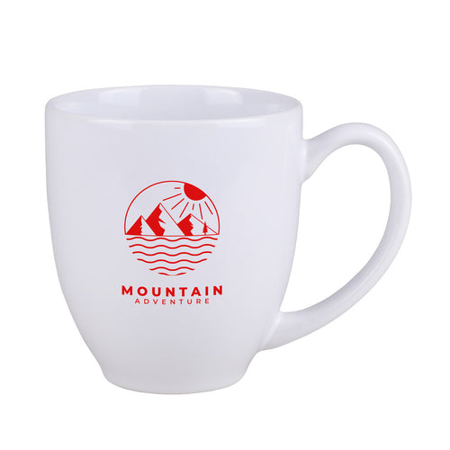 White 15 Oz. Ceramic Bistro Mug with a custom logo