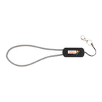 Black lanyard with a logo on a white background