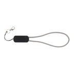 Black rectangular device with a chain on a white background