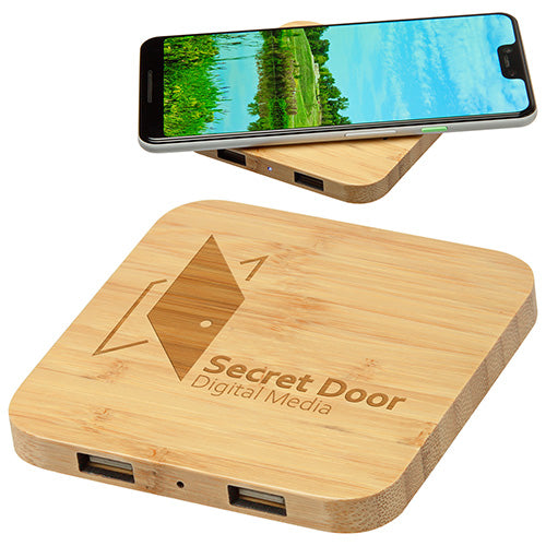 5W Bamboo Wireless Charger with Dual Charging Ports