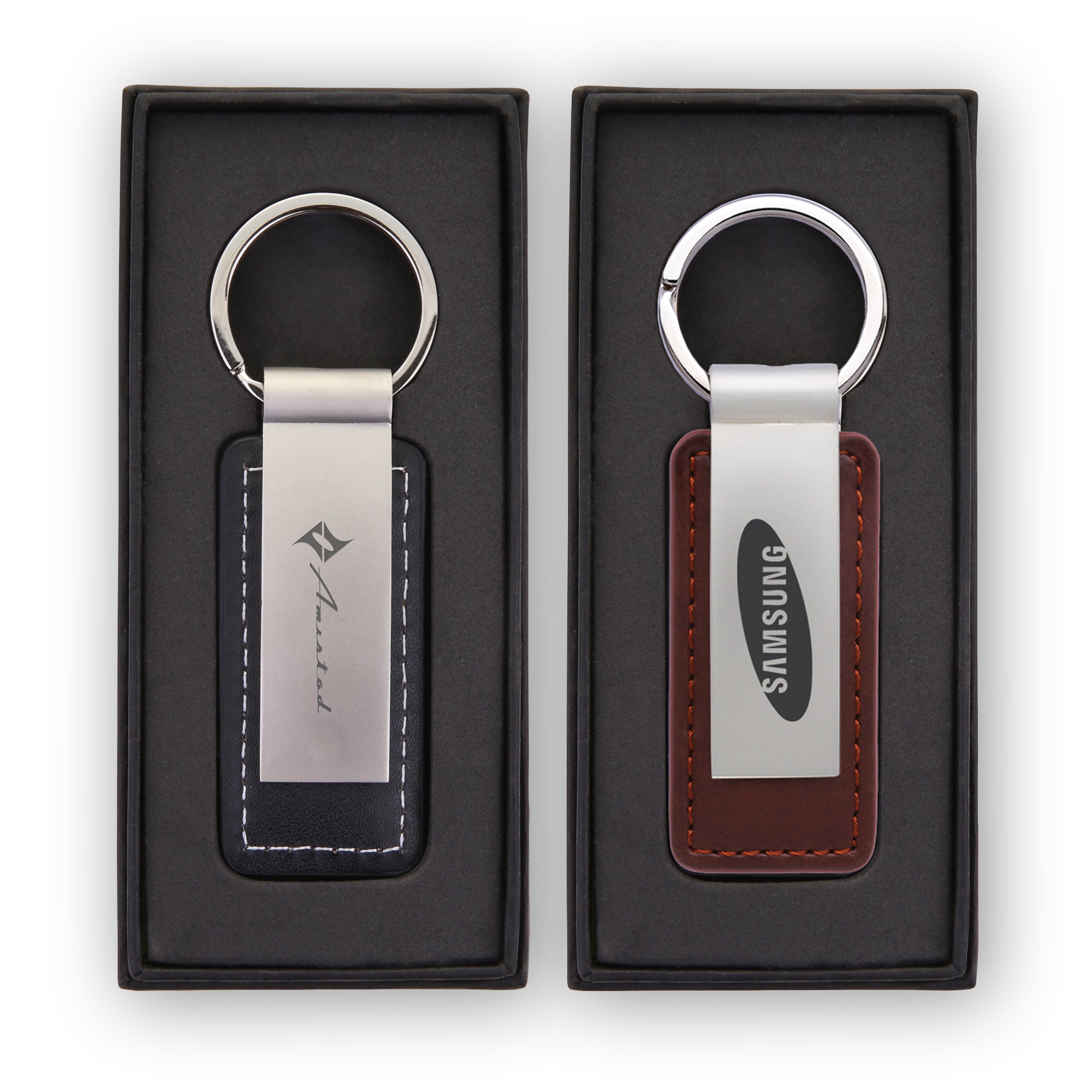 Leatherette & Metal Keychain in Giftbox