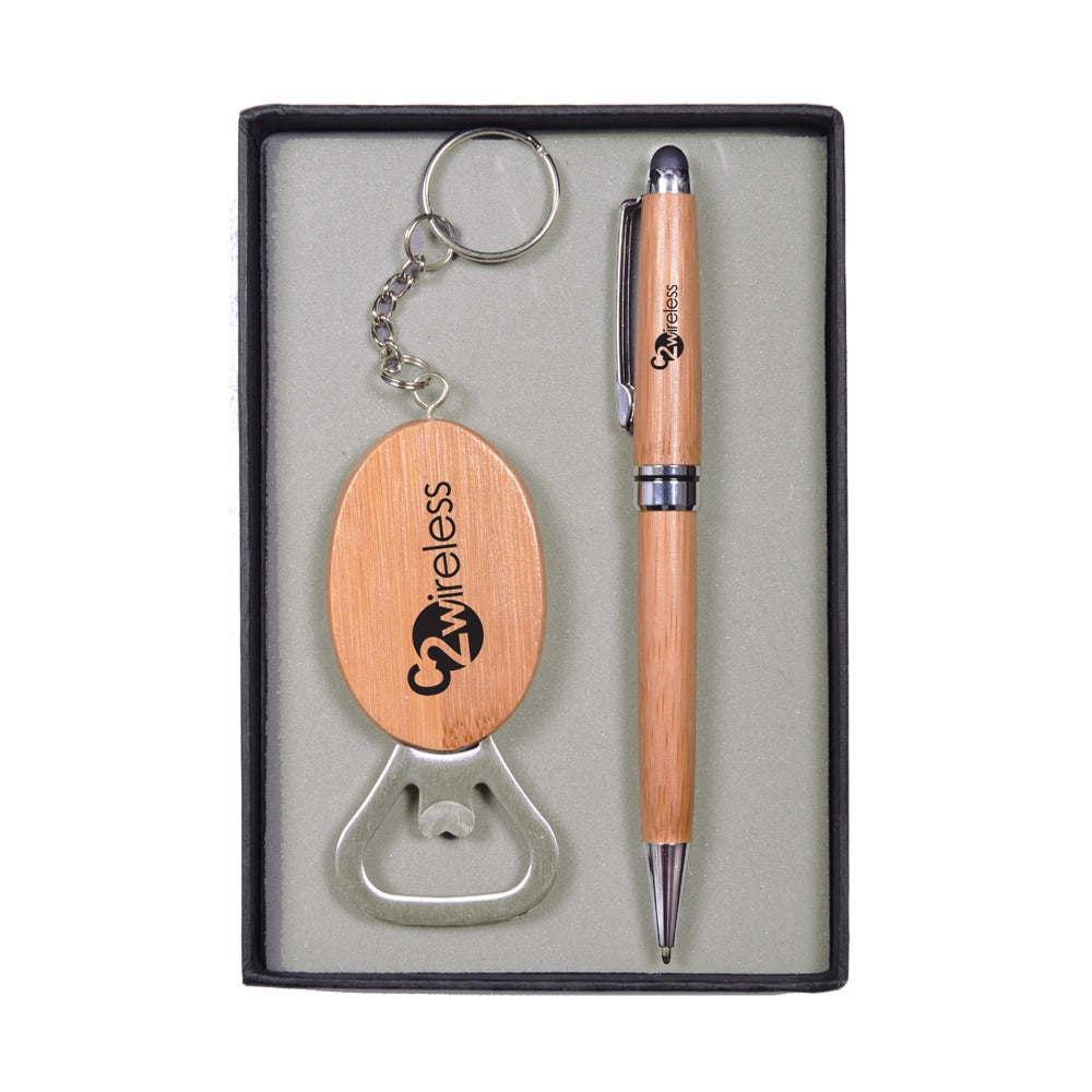 Bamboo Pen & Bottle Opener Keychain