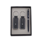 Pen & black leatherette/metal keychain