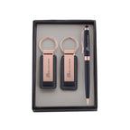 Pen & black leatherette/metal keychain